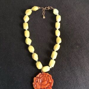 Light green Beaded Necklace with brownish Rose Pendant - Women Jewelry